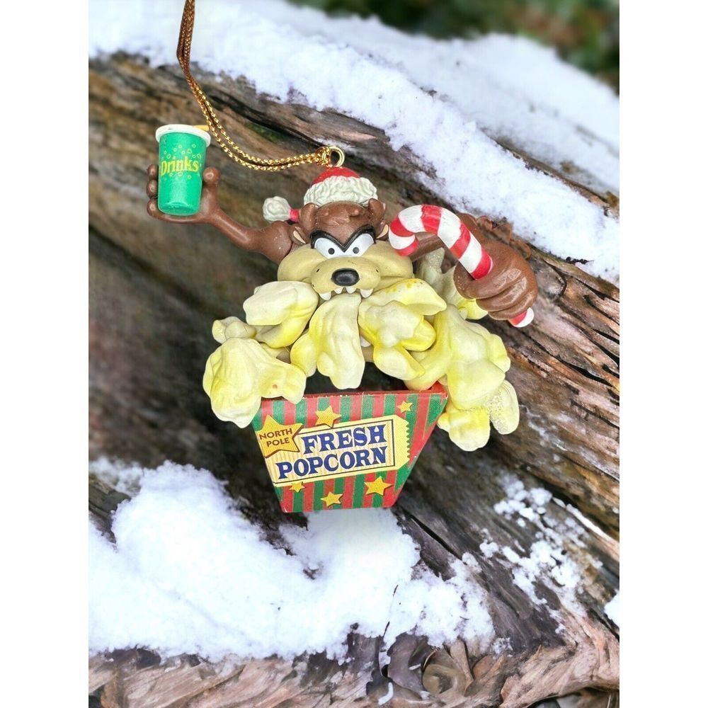 Vtg Looney Tunes Taz Tasmanian Devil Popcorn Box Christmas Ornament 90’s